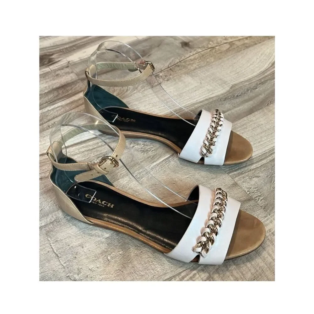 Coach Seabreeze Leather Ankle Strap Sandal w/chain size 7